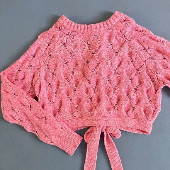 Storia Sweaters - NWT Storia Sweetie Pie Cable Knit Pink Tie Back Pearl Button Sweater